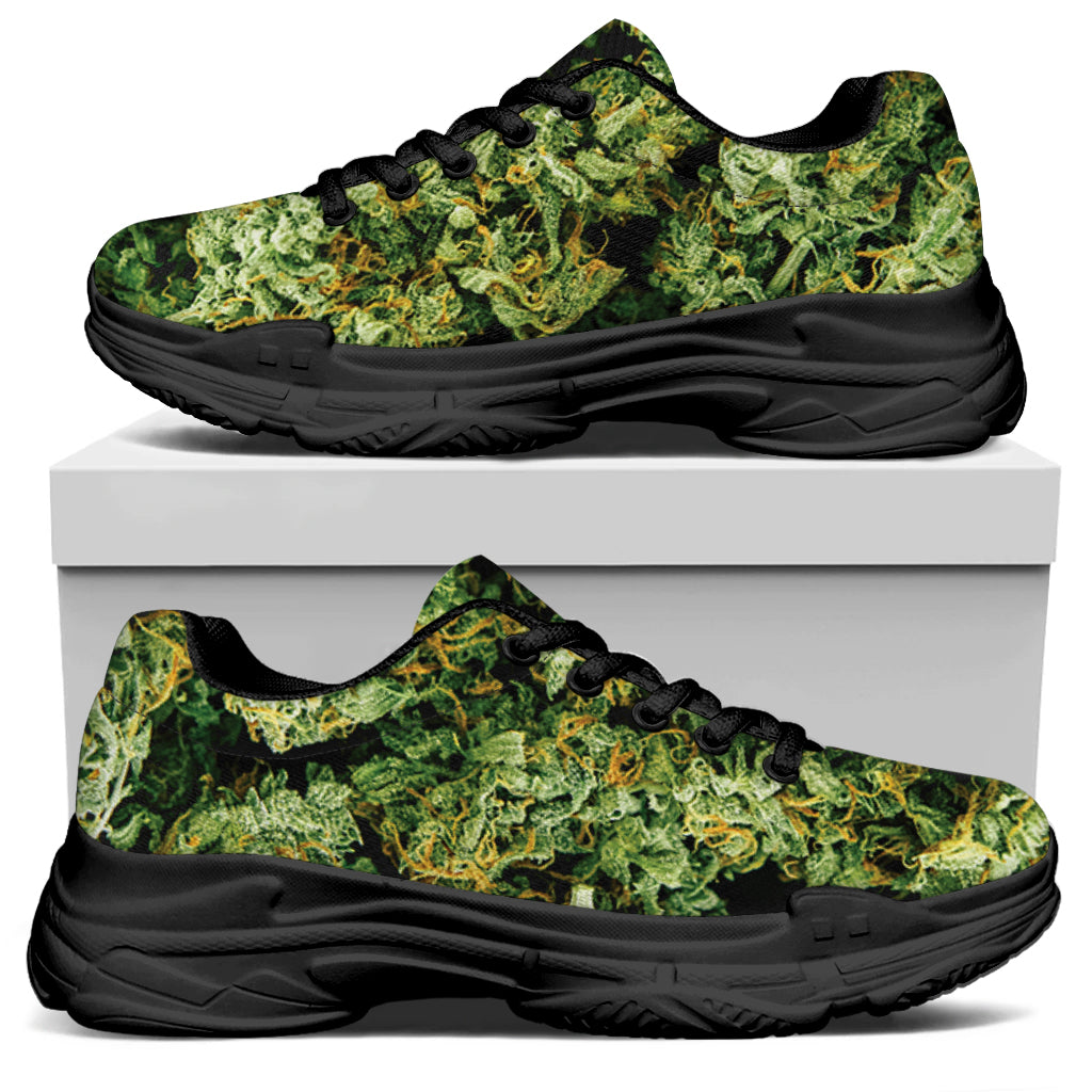 Green Weed Print Black Chunky Shoes