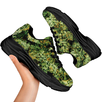 Green Weed Print Black Chunky Shoes