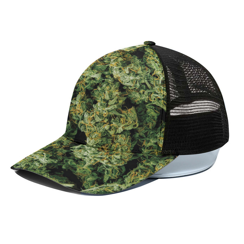 Green Weed Print Black Mesh Trucker Cap