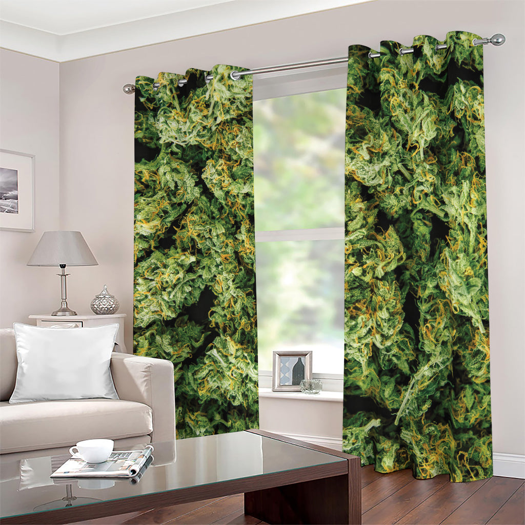 Green Weed Print Blackout Grommet Curtains