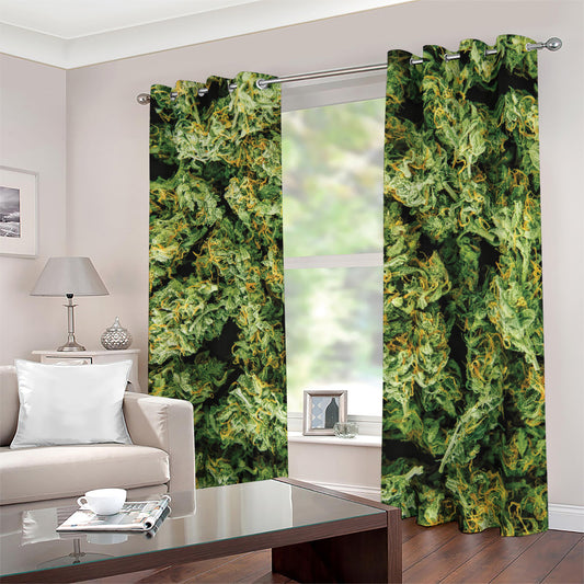 Green Weed Print Blackout Grommet Curtains