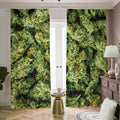 Green Weed Print Dimout Pencil Pleat Curtains