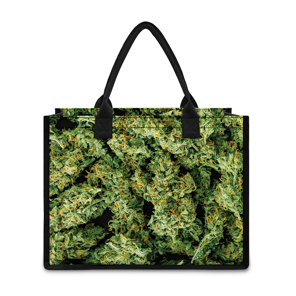 Green Weed Print Canvas Tote Bag