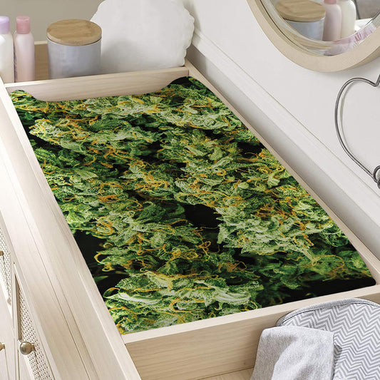 Green Weed Print Changing Pad Cover