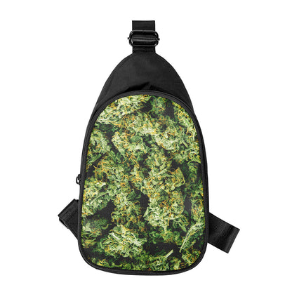 Green Weed Print Chest Bag