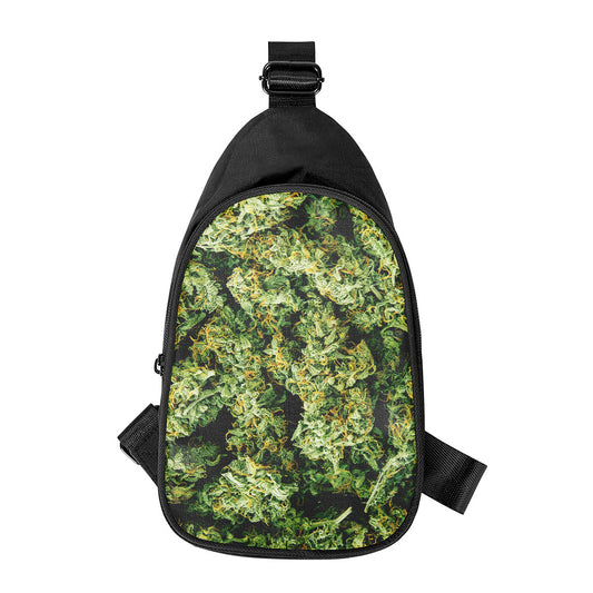 Green Weed Print Chest Bag