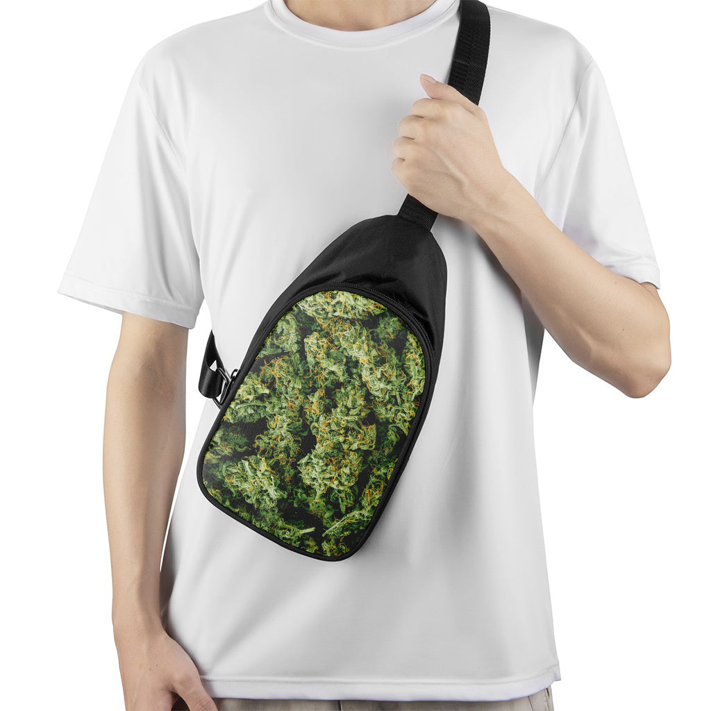 Green Weed Print Chest Bag