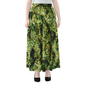 Green Weed Print Chiffon Maxi Skirt