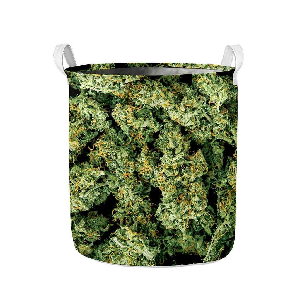 Green Weed Print Collapsible Laundry Basket