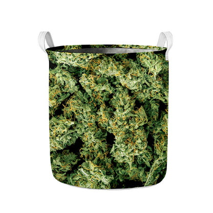 Green Weed Print Collapsible Laundry Basket