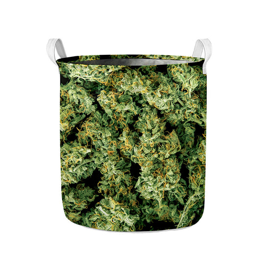 Green Weed Print Collapsible Laundry Basket