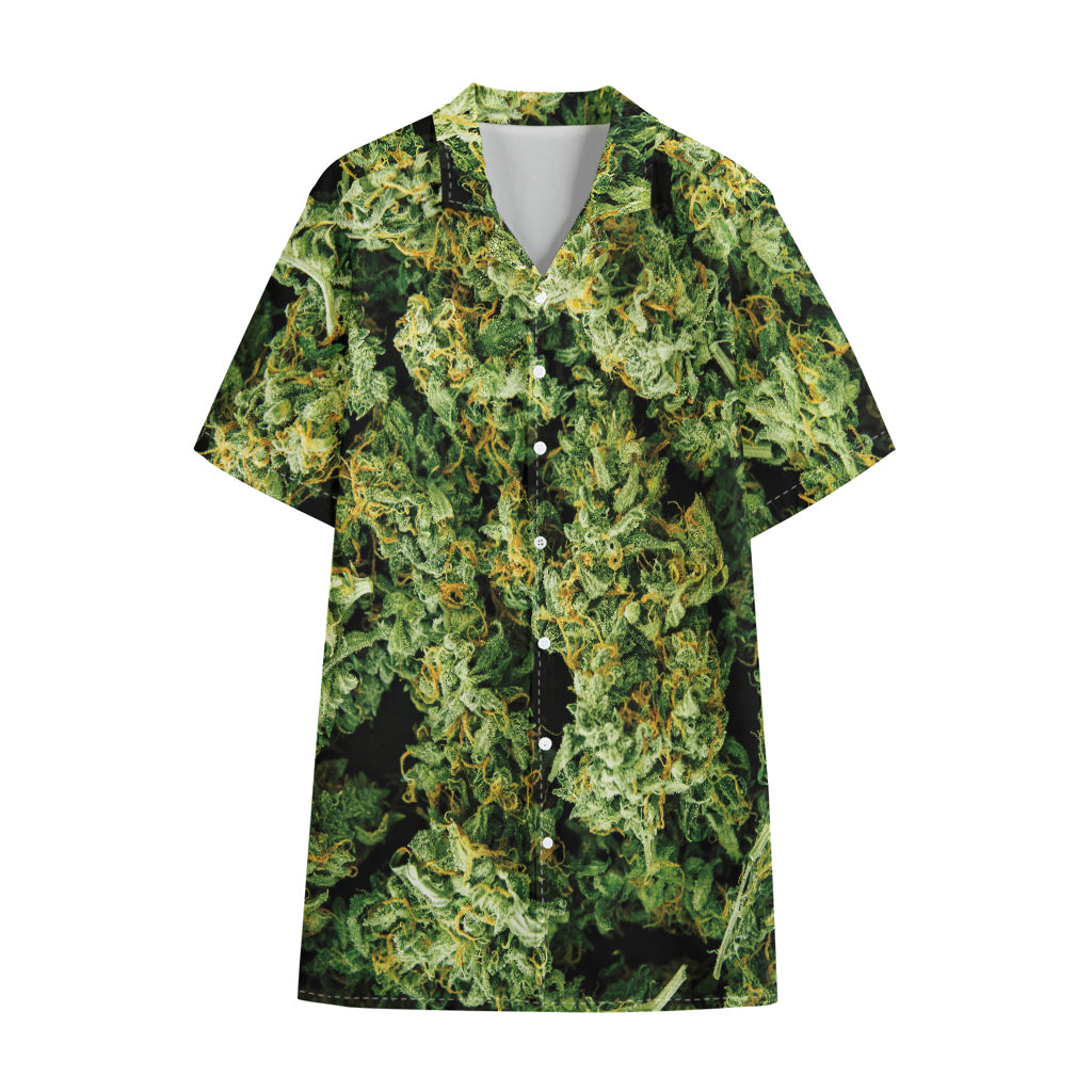 Green Weed Print Cotton Hawaiian Shirt