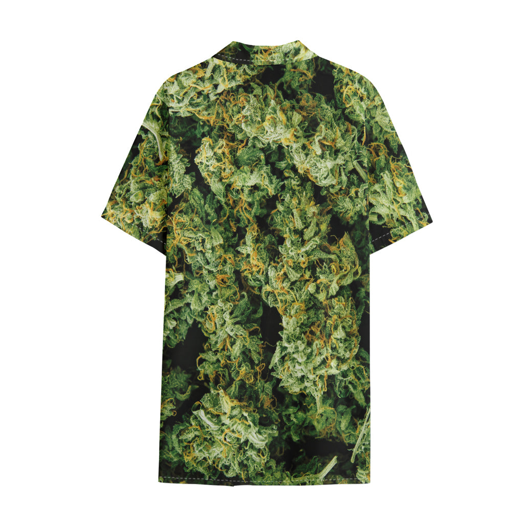 Green Weed Print Cotton Hawaiian Shirt