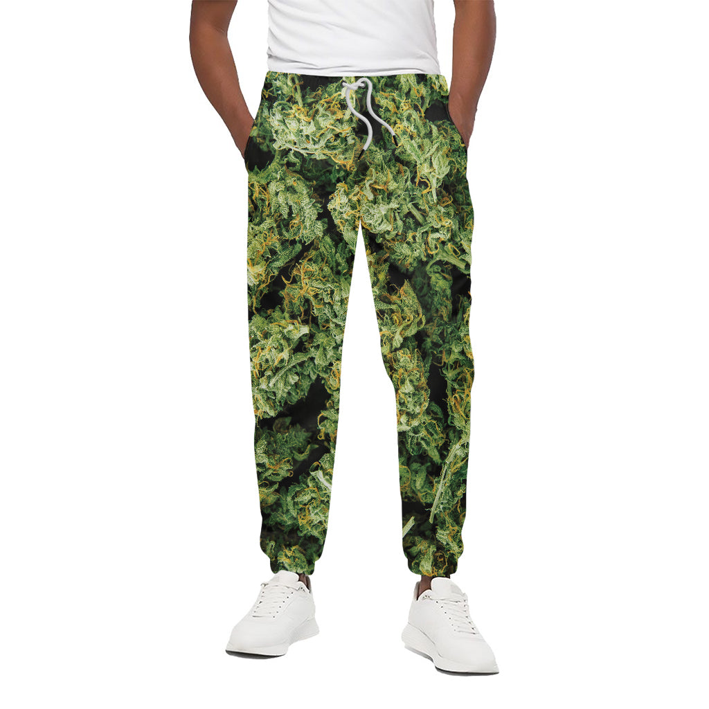 Green Weed Print Cotton Pants