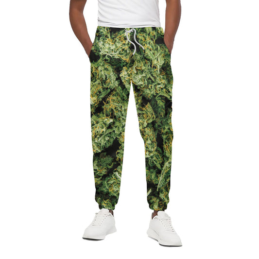 Green Weed Print Cotton Pants