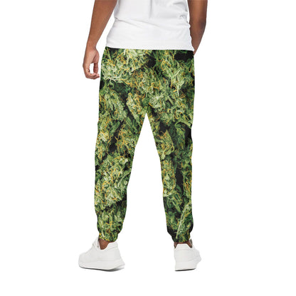 Green Weed Print Cotton Pants