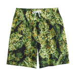 Green Weed Print Cotton Shorts