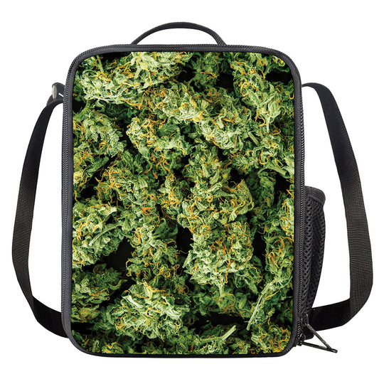 Green Weed Print Crossbody Lunch Bag