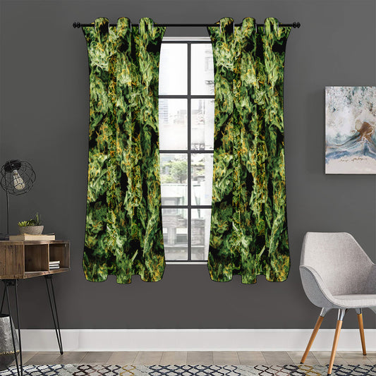 Green Weed Print Curtain