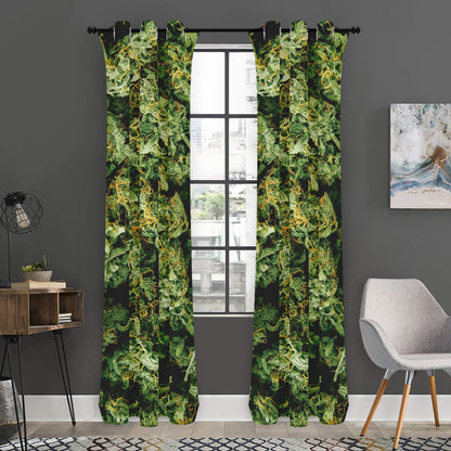 Green Weed Print Curtain