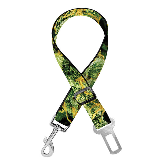 Green Weed Print Dog Seat Belt