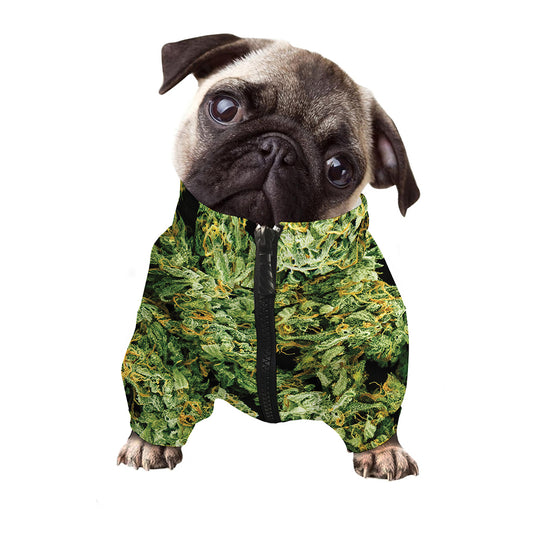 Green Weed Print Dog Zip Up Jacket