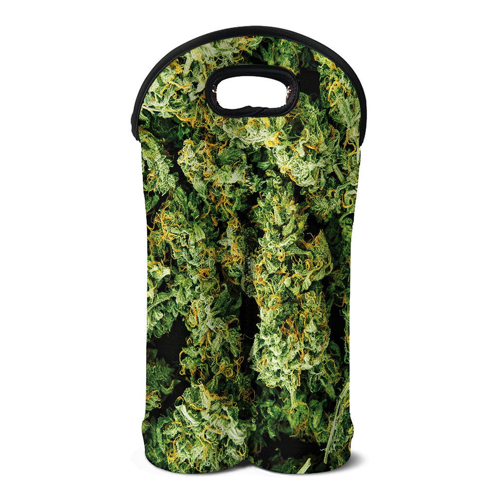 Green Weed Print Double Neoprene Wine Tote