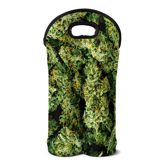 Green Weed Print Double Neoprene Wine Tote
