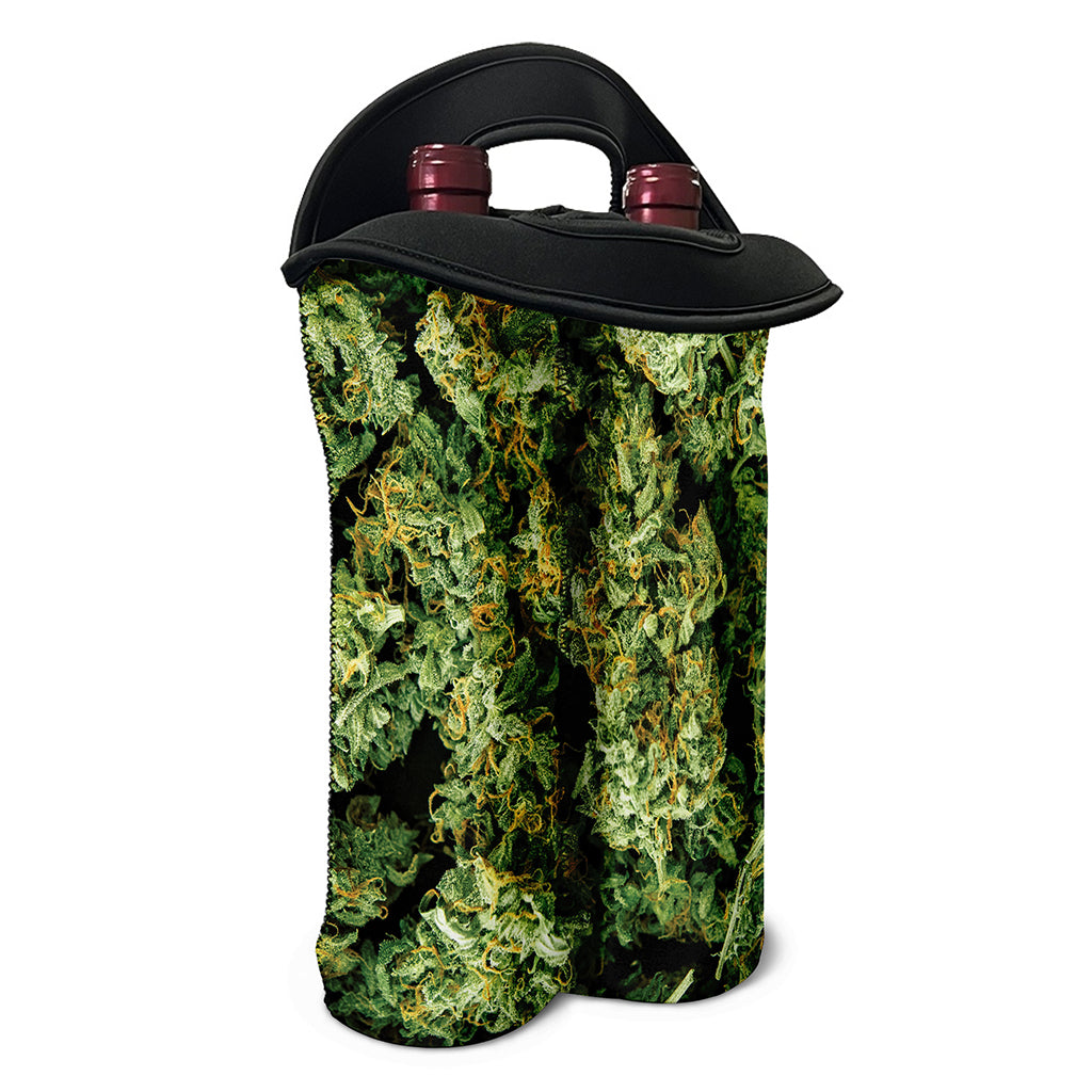 Green Weed Print Double Neoprene Wine Tote