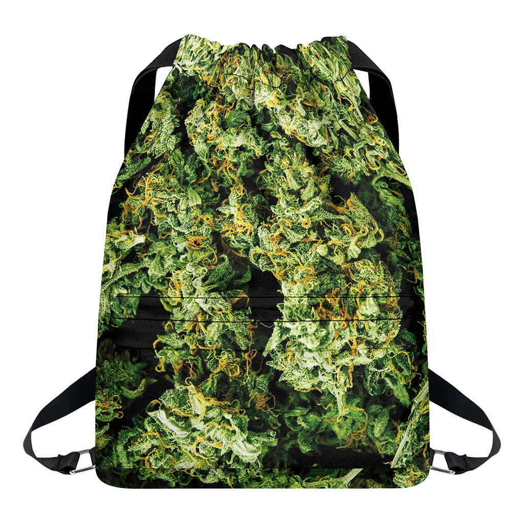 Green Weed Print Drawstring Backpack