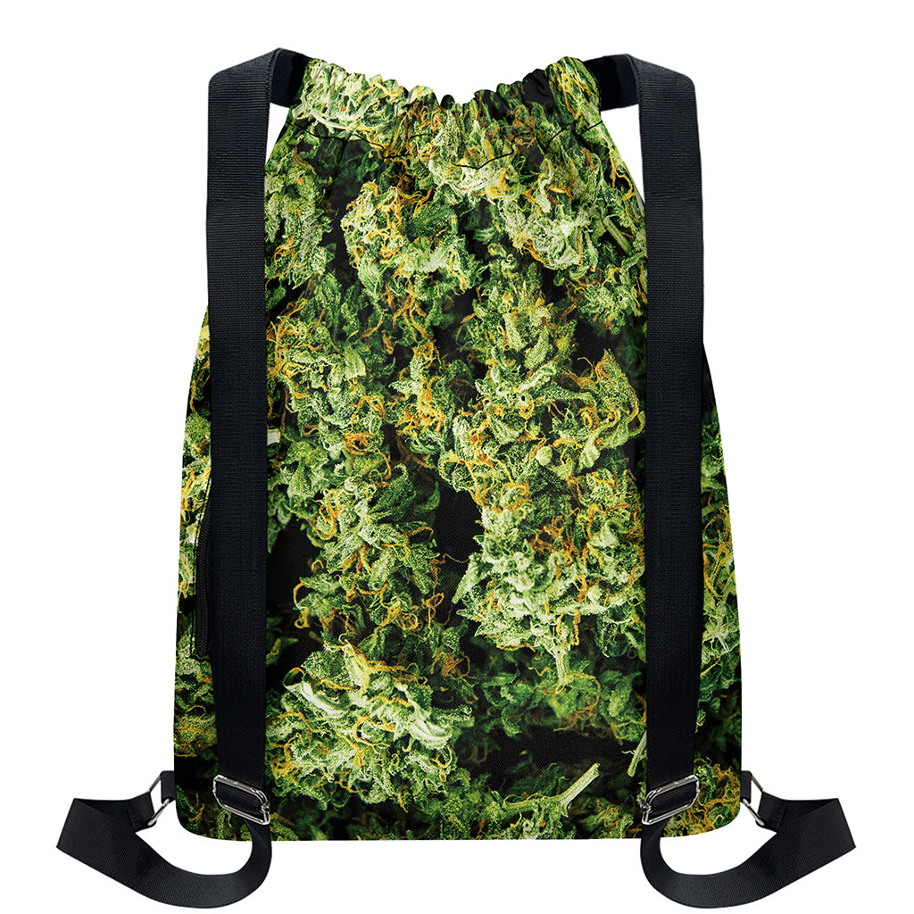 Green Weed Print Drawstring Backpack