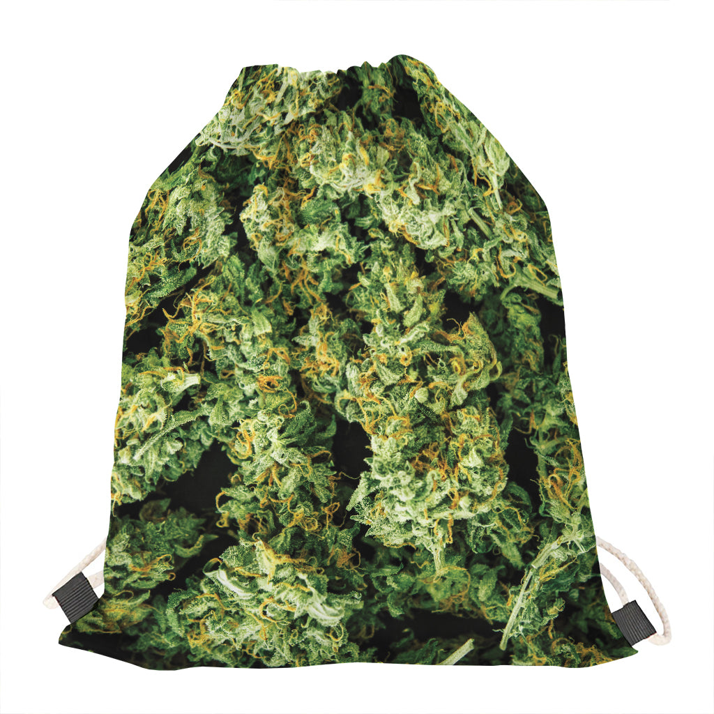 Green Weed Print Drawstring Bag
