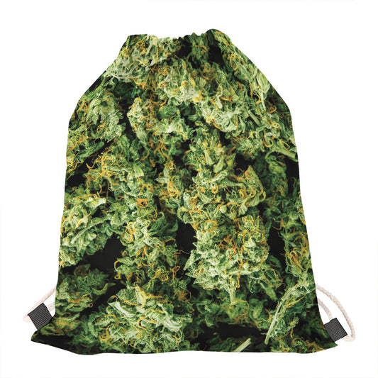 Green Weed Print Drawstring Bag