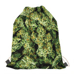 Green Weed Print Drawstring Bag