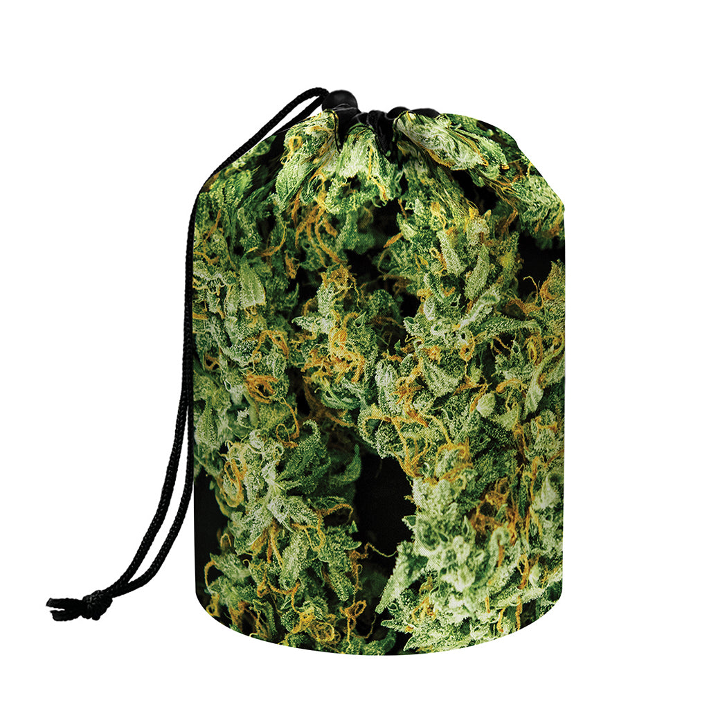 Green Weed Print Drawstring Makeup Bag