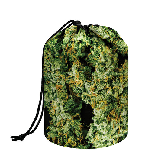Green Weed Print Drawstring Makeup Bag