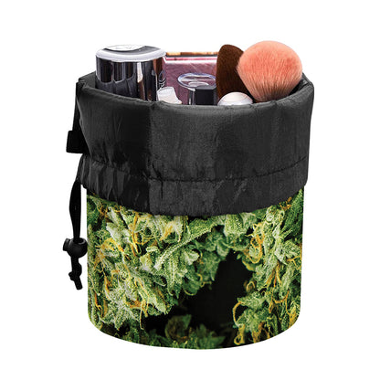 Green Weed Print Drawstring Makeup Bag
