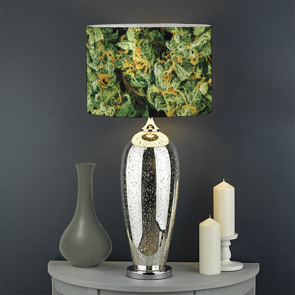 Green Weed Print Drum Lamp Shade
