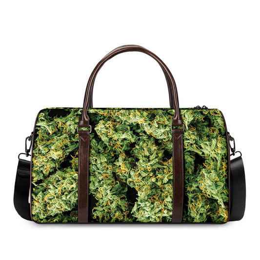Green Weed Print Duffle Bag