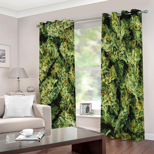Green Weed Print Extra Wide Grommet Curtains