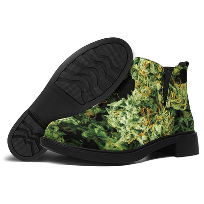 Green Weed Print Flat Ankle Boots
