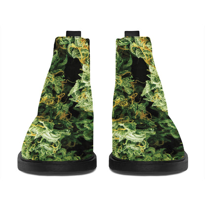 Green Weed Print Flat Ankle Boots