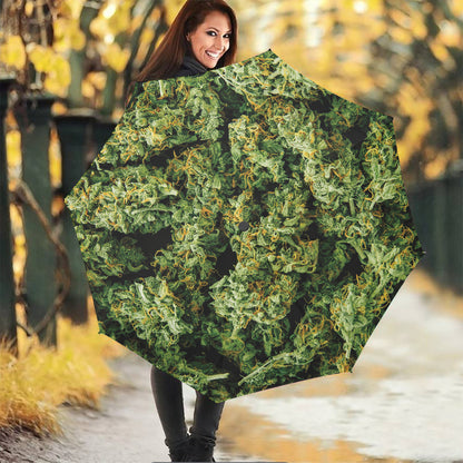 Green Weed Print Foldable Umbrella