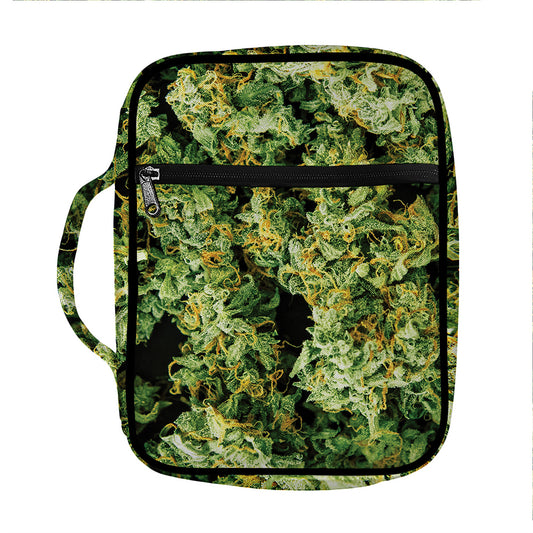 Green Weed Print Front Pocket Bible Bag