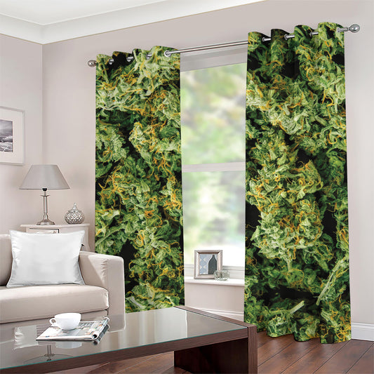 Green Weed Print Grommet Curtains