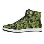 Green Weed Print High Top Leather Sneakers