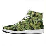Green Weed Print High Top Leather Sneakers