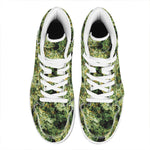 Green Weed Print High Top Leather Sneakers