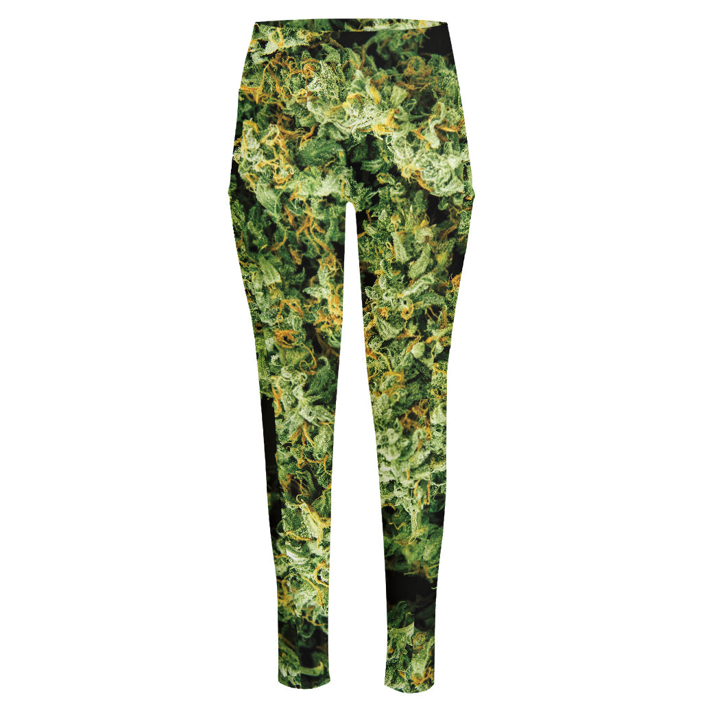 Green Weed Print High-Waisted Pocket Leggings