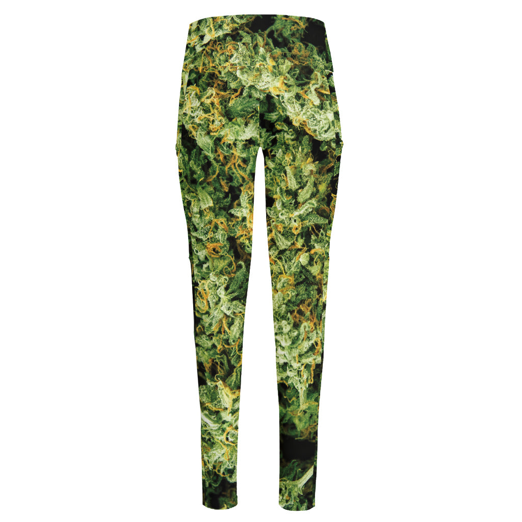 Green Weed Print High-Waisted Pocket Leggings